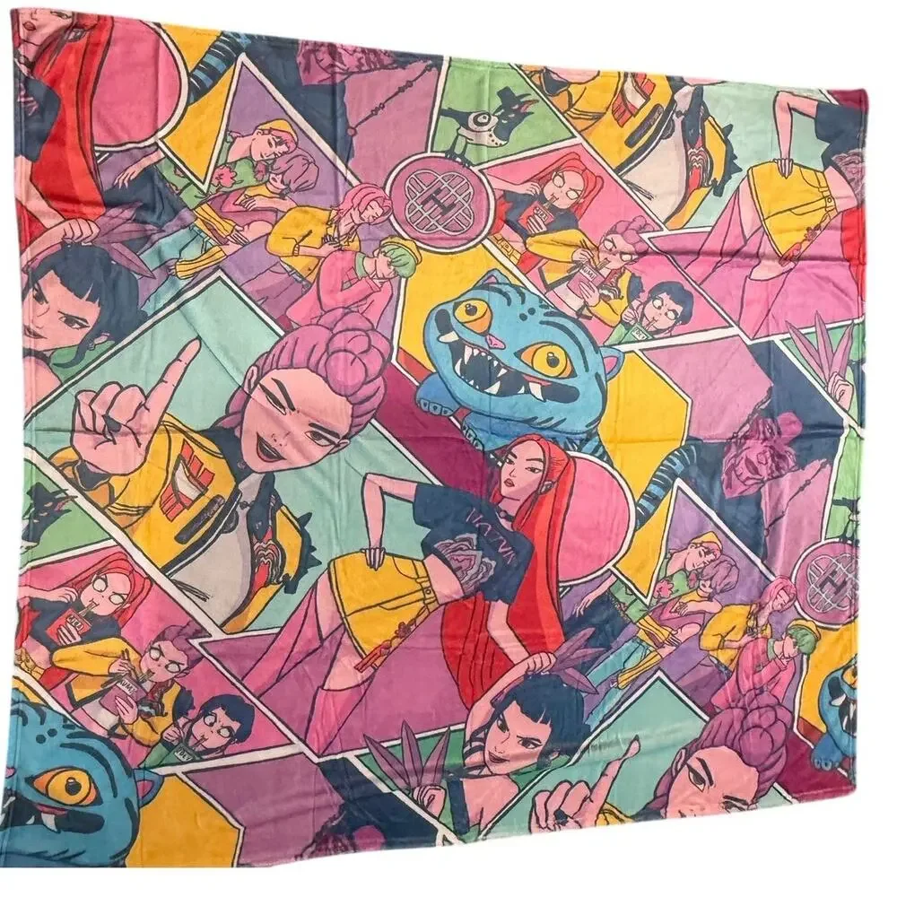 KPop Demon Hunters Throw Blanket 51x57 Rumi Mira Zoey Jinu Derpy Plush